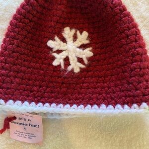 Snowflake  Red and White Crochet Beanie Hat